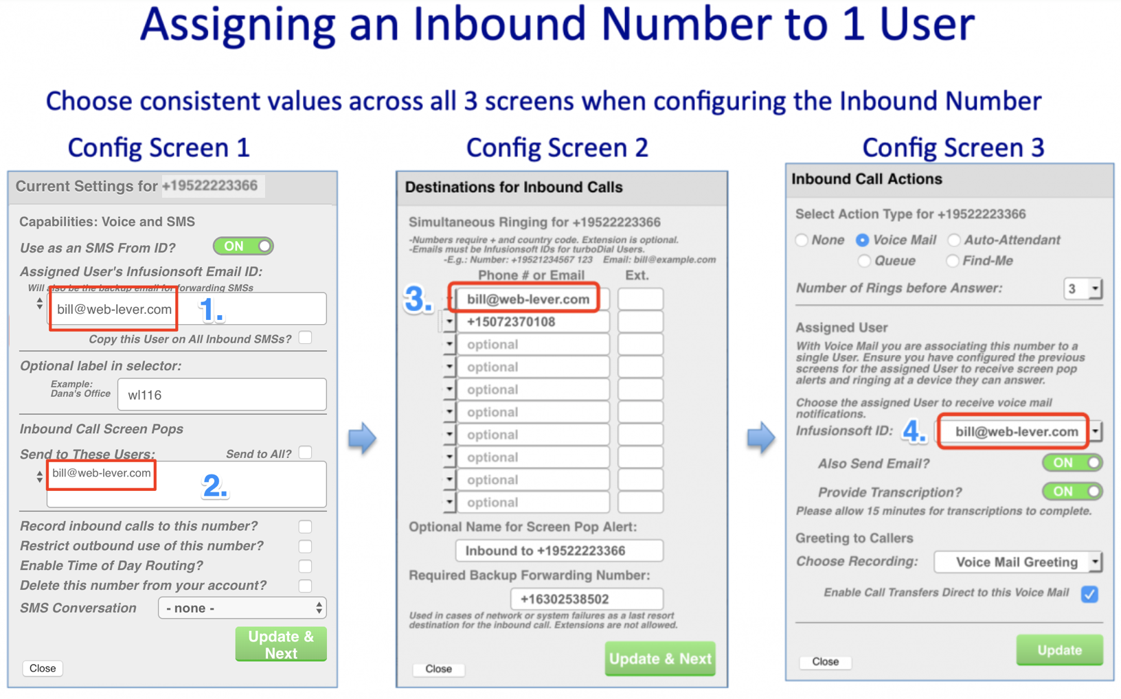 Inbound Number Example Associate an Inbound Number to a Specific User – turboDial Support